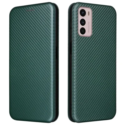 Para Motorola Moto G42 4G PU Leather Carbon Fiber Texture Smartphone Case Magnetic Auto-absorbed Stand Card Holder Function Phone Shell - Verde