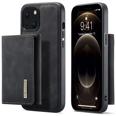 DG.MING M1 Series For iPhone 14 Plus 6.7 inch Detachable Magnetic 2-in-1 Wallet Anti-scratch Phone Case PC+TPU+PU Leather Protector - Black