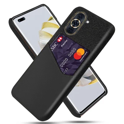 Für Huawei Nova 10 Pro 4G Schockfeste Handy -kartonhalterfunktion Stoff Textur PU Lederbeschichtete PC Shell - Schwarz