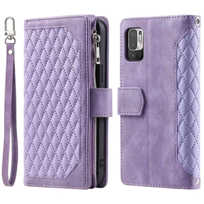 005 Style Pour Xiaomi Poco M3 Pro 4G / 5g / Redmi Note 10T 5G / Remarque 10 5G Rhombus Texture du Peutlet Stour Étauche de Téléphone de Téléphone Avec la Pocket de la Recherche et - Violet