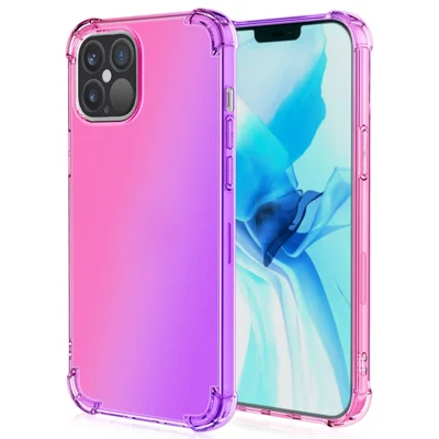 Telefoonhoesje voor iPhone 14 Plus 6,7 inch, TPU-zachte randstootkussen met gradatieontwerp en verstevigde hoeken beschermhoes - Roze / Paars
