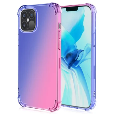 Voor iPhone 14 Pro 6,1 inch Gradiëntdesign Stootbestendig TPU Zacht Randstootkussen met Verstevigde Hoeken Telefoonhoes - Blauw / Roze