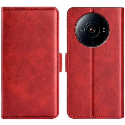 Textured PU Leather Stand Case for Xiaomi 12S Ultra 5G, Double Magnetic Clasp Full Protection Phone Wallet Cover - Red