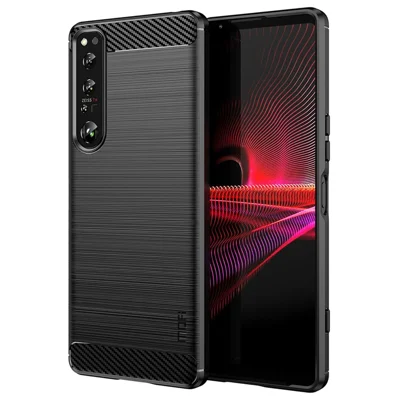 MOFI JK TPU Série-1 pour Sony Xperia 1 IV 5G Coque Antidérapante Texture Fibre de Carbone Brossé Surface Souple Coque Arrière TPU - Noir
