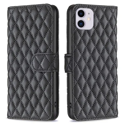 BINFEN COLOR BF Style-14 for iPhone 11 6.1 inch Anti-drop Phone Cover Adjustable Stand Matte Leather Wallet Case with Magnetic Clasp - Black
