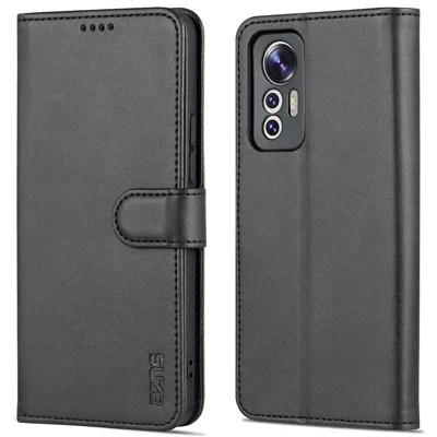 AZNS для Xiaomi 12 Lite 5G PU кожаный флип-чехол для телефона, защита от падения, стойка, бумажник - черный