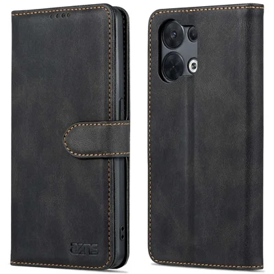 AZNS Anti-scratch Phone Case For Oppo Reno8 5G (Global Version) / Oppo Reno8 5G, Drop-proof PU Leather Flip Wallet Cover Viewing Stand with Magnetic Closure - Black