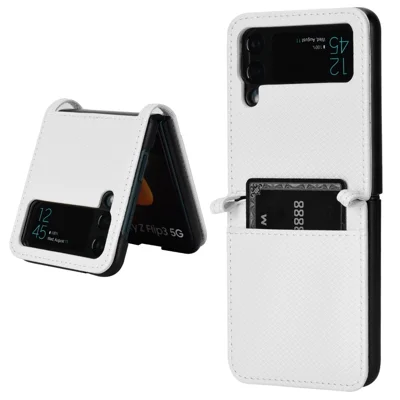 Für Samsung Galaxy Z Flip4 5G Schockfeste Telefonhülle Diamond Textur PU Leder + TPU -abdeckung Mit Ständer - Weiß