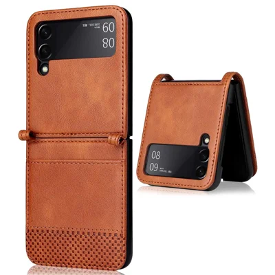 Für Samsung Galaxy Z Flip4 5G Anti-Sturz-Handyhülle Vintage-Textur Einteiliges Design PU-Leder beschichtete PC-Handyhülle mit Kartenfach - Braun