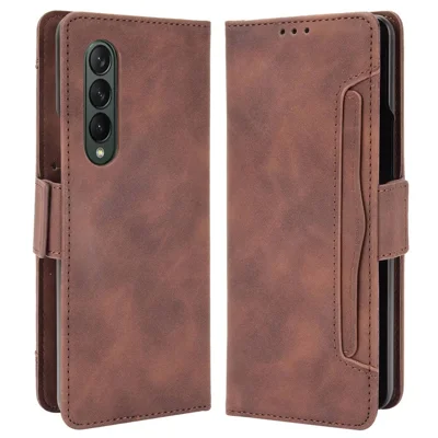 Mehrfachkartenfächer Handyhülle für Samsung Galaxy Z Fold4 5G, PU-Leder Folio Flip Cover mit Geldbörse / Ständer - Braun