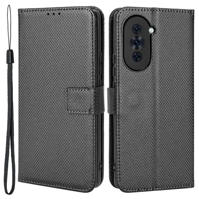 Para Huawei nova 10 4G Funda Protectora de Teléfono con Textura de Diamante a Prueba de Golpes Billetera de Cuero PU + Funda Protectora Completa de TPU - Negro