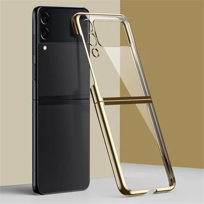 For Samsung Galaxy Z Flip4 5G Electroplating PC Phone Cover Slim Transparent Anti-scratch Mobile Phone Back Case - Champagne Gold