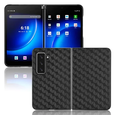 For Microsoft Surface Duo 2 PU Leather Coated PC Cover Rhombus Imprinted Anti-scratch Protective Phone Case - Black