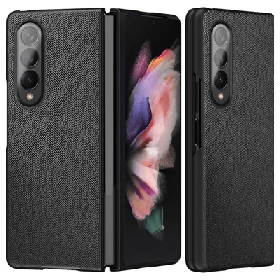 Für Samsung Galaxy Z Fold4 5G Anti-Drop Cross Texture Handyhülle, Gummierte PU-Leder beschichtete PC-Verschleißfeste Handyhülle - Schwarz