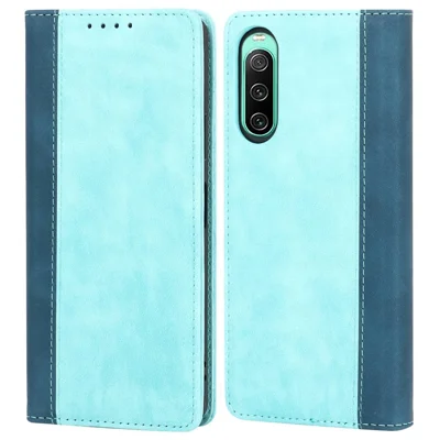 Bi-color Splicing Stand Wallet Case for Sony Xperia 10 IV 5G, PU Leather Phone Cover Inner TPU Shell - Light Blue / Dark Blue