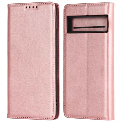 Textured PU Leather Case for Google Pixel 7 5G, Stand Wallet Design Auto Closing Magnetic Phone Cover - Rose Gold