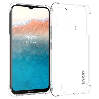 ENKAY HAT PRINCE For Nokia C21 Plus 4G Thickened Corners Anti-fall Clear TPU Cover Phone Protective Case with Anti-slip Strip Edge