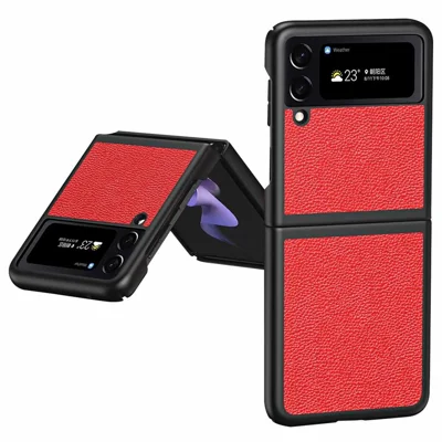 For Samsung Galaxy Z Flip4 5G Anti-Drop Phone Case Litchi Texture PU Leather Coated PC Protective Back Cover - Red