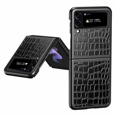For Samsung Galaxy Z Flip4 5G Anti-Scratch Drop-Proof Phone Case Crocodile Texture PU Leather Coated Hard PC Back Cover - Black