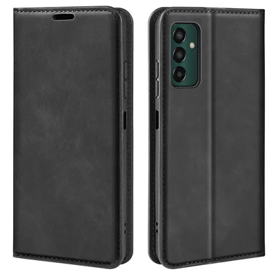 Für Samsung Galaxy M13 4G Skin-touch PU Leder Handy-Hülle Auto Closure Magnetische Folio Flip Cover mit Wallet Stand - Schwarz