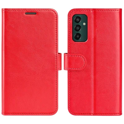 Für Samsung Galaxy M13 4G Crazy Horse Textur PU Leder Wallet Stand Case Drop-proof Protection Phone Cover - Rot