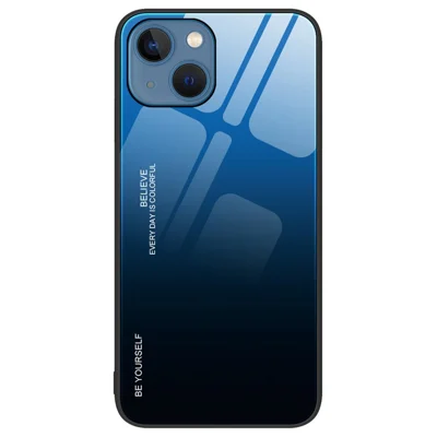 För iPhone 14 Plus 6,7 tum Fodral med渐färgat Design Skydd av Härdat Glas + PC + TPU Mot Repor - Blå/Black