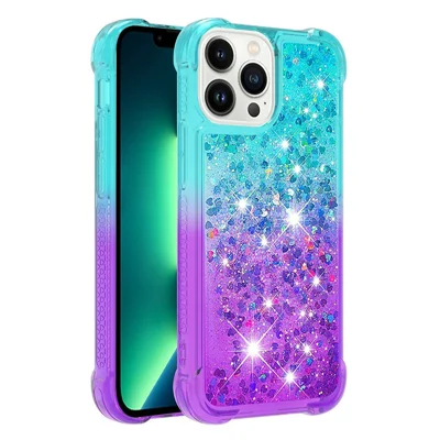 För iPhone 14 Pro Max TPU-fodral med gradient i quicksand-utförande, ryggfodral i himmelsblått/lila
