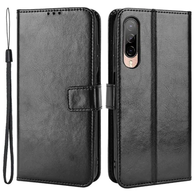 Per HTC Desire 22 Pro 5G Cell Phone Wallet Case Crazy Horse Texture PU Leather+TPU Stand Cover Protective Shell - Nero