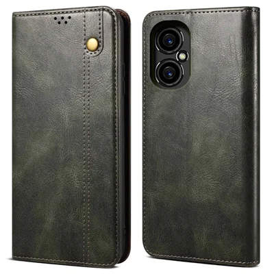 Anti-drop Waxy Crazy Horse Texture Phone Case for Xiaomi Poco M4 5G, PU Leather Magnetic Auto-absorbed Stand Wallet Cover - Green