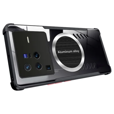 For vivo X80 Pro 5G Ultra Slim Heat Dissipation Clear Phone Case Anti-fall Magnetic Cooling Hollow Back Cover Shell - Black