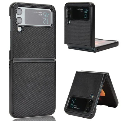 Für Samsung Galaxy Z Flip4 5G Anti-Kratzer Phone Cover Carbon Fiber Texture PU Leder beschichtet PC Handyhülle - Schwarz