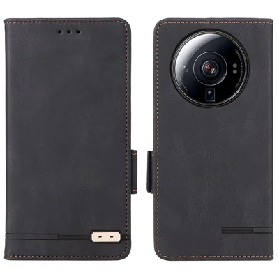 Für Xiaomi 12s Ultra 5G Ständer Feature Hardware Decor Phone Wallet Hülle Doppelmagnetverschluss PU Lederschutzschutz - Schwarz