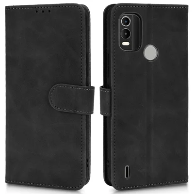 For Nokia C21 Plus 4G Soft Skin-Touch Feeling PU Leather Case Stand Magnetic Closure Full Protective Folio Wallet Cover - Black