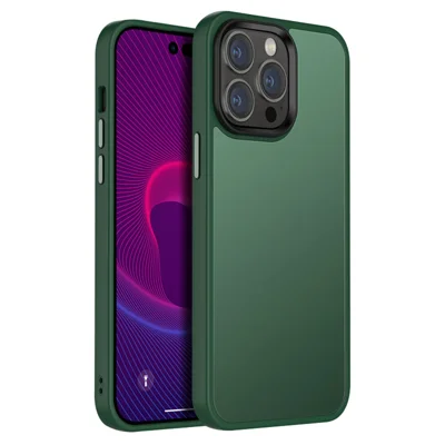 Чехол для iPhone 14 Pro 6.1 дюйма, противоударный, матовый, с защитой от пятен, из TPU+PC, легкий, со защитой объектива - темно-зеленый