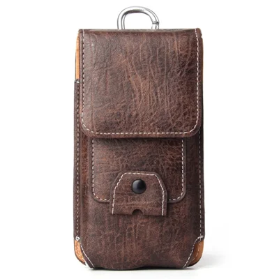 Multifunction Vertical Mobile Phone Bag for 6.3-inch Cell Phones PU Leather Waist Pouch - Dark Coffee
