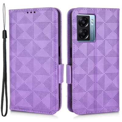For Oppo A57 (2022) 5G / A77 5G / OnePlus Nord N300 5G / Realme Narzo 50 5G / V23 5G Anti-scratch Phone Case Triangle Pattern Imprinted Magnetic PU Leather Flip Wallet Cover Stand - Purple