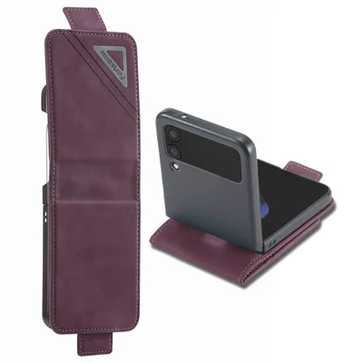 FORWENW F3-Series For Samsung Galaxy Z Flip4 5G Card Slot Design Flipping Case PU Leather Well-protected Shell with Stand - Wine Red