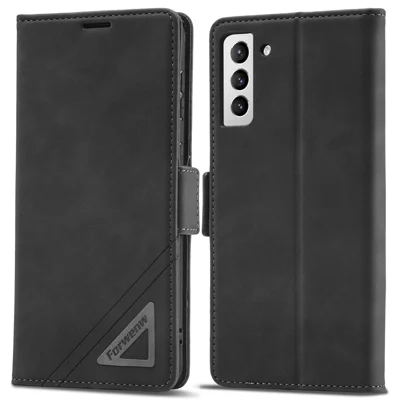 FORWENW F3-Series For Samsung Galaxy S21 FE 5G Phone Flip Leather Case Card Holder Wear-resistant Magnetic Wallet Cover Stand Protective Phone Shell - Black