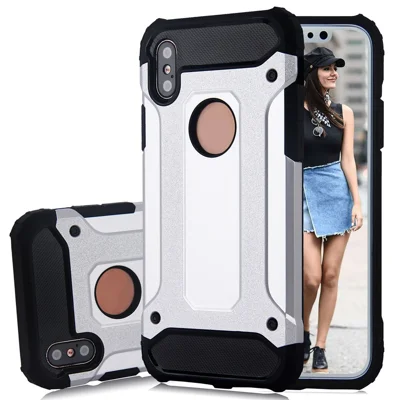 Voor iPhone X / XS 5,8 inch Stootvrije Mobiele Telefoonhoes Zachte TPU + Harde PC Hybride Beschermlaag - Zilver