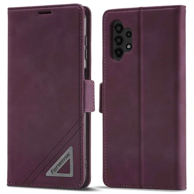 FORWENW F3-Series For Samsung Galaxy A13 4G / 5G / A04s 4G (164.7mm) Full Protection PU Leather Phone Cover Folio Flip Wallet Stand Case - Wine Red