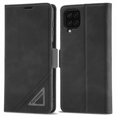 FORWENW F3-Series For Samsung Galaxy A12 Wear-resistant Wallet Flip Case PU Leather Phone Protector with Stand - Black