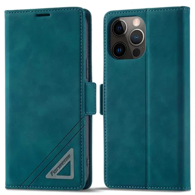 FORWENW F3-Series For iPhone 13 Pro 6.1 inch Drop-proof Anti-scratch Wallet Case PU Leather Cell Phone Cover with Stand - Cyan
