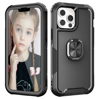 For iPhone 13 Pro 6.1 inch 3-in-1 Drop-proof Phone Case Kickstand Well-protected Hybrid Cellphone Back Cover - Black
