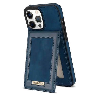 N.BEKUS Phone Case for iPhone 12 Pro Max 6.7 inch, RFID Blocking Vertical Card Holder Kickstand PU Leather+TPU Anti-scratch Phone Back Cover - Blue
