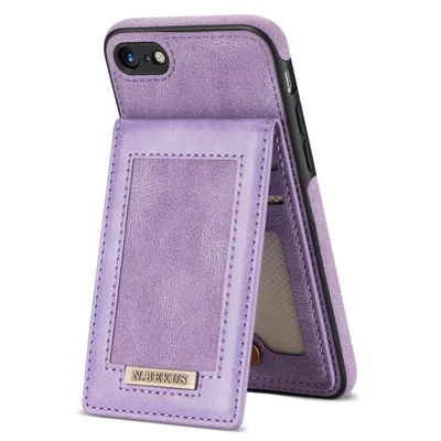 N.BEKUS For iPhone 8  /  7  /  SE (2020)  /  SE (2022) PU Leather+TPU Cell Phone Shell RFID Blocking Vertical Card Holder Kickstand Phone Case - Purple