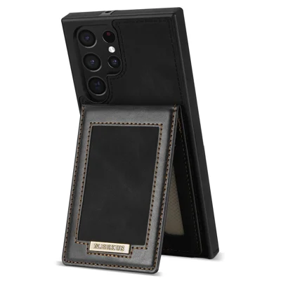 N.BEKUS for Samsung Galaxy S22 Ultra 5G Shockproof Vertical Phone Case Card Holder Kickstand PU Leather+TPU RFID Blocking Anti-wear Phone Cover - Black
