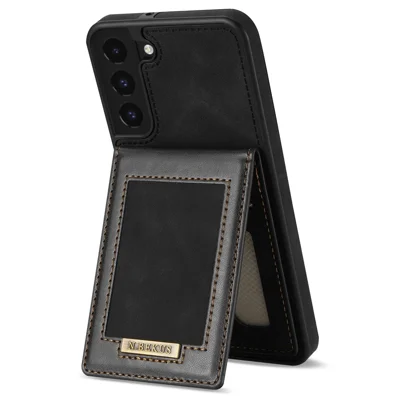 N.BEKUS RFID Blocking Back Cover Kickstand for Samsung Galaxy S21 FE 5G, Well-protected Vertical Phone Case Card Holder PU Leather+TPU Phone Shell - Black