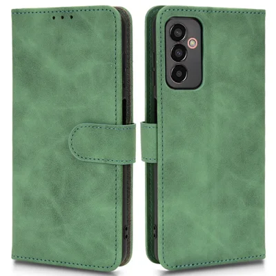 Für Samsung Galaxy M13 4G Hautgefühl Full-Protection-PU-Leder-Case mit Ständer, Brieftasche und magnetischem Verschluss, Handyhülle - Grün