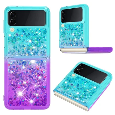 Für Samsung Galaxy Z Flip4 5G TPU-Hülle Gradient Quicksand Handy-Rückseite – Himmelblau / Lila