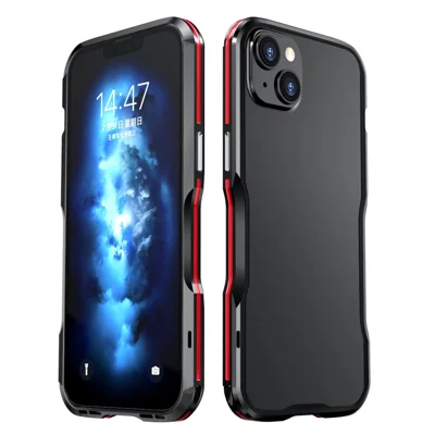 LUPHIE para iPhone 14 Plus Funda Protectora Anticaídas con Marco Metálico - Negro / Rojo
